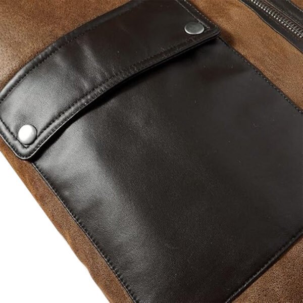 Mens Aviator Shearling Motorcycle Bomber Leather Jacket - Image 4
