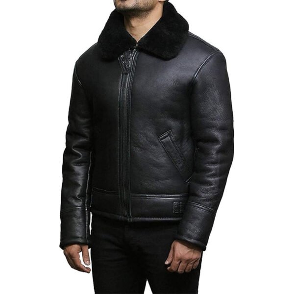Mens Black Real Shearling Leather Jacket - Image 2