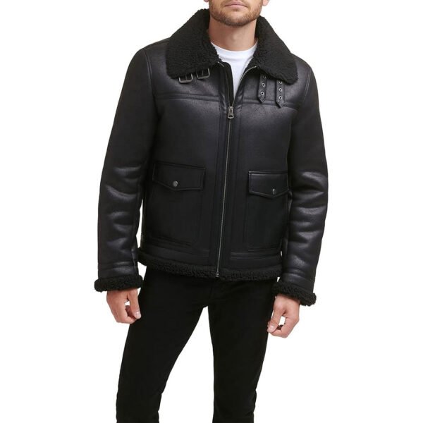 Mens Black Real Shearling Leather Jacket - Image 4