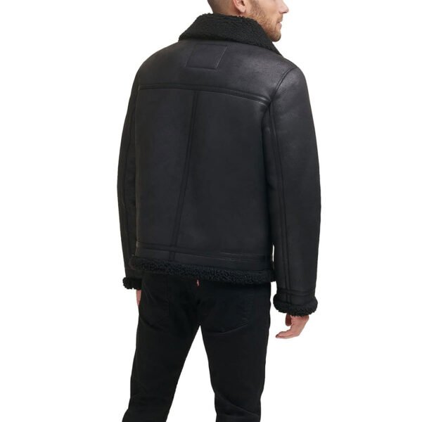 Mens Black Real Shearling Leather Jacket - Image 5