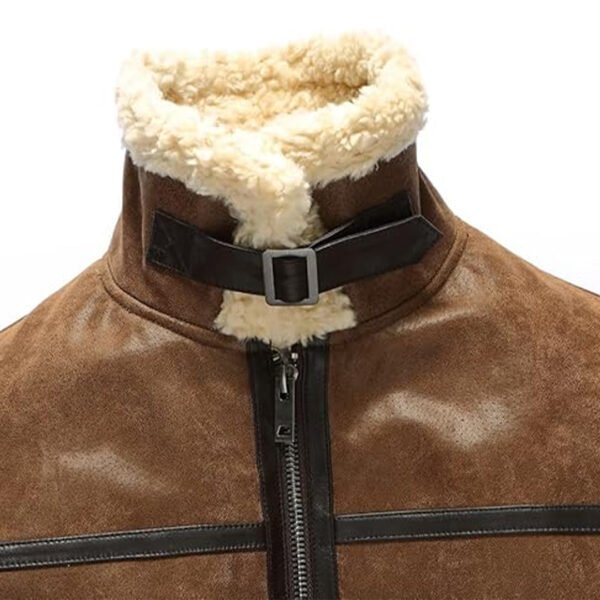 Mens Aviator Shearling Motorcycle Bomber Leather Jacket - Image 3