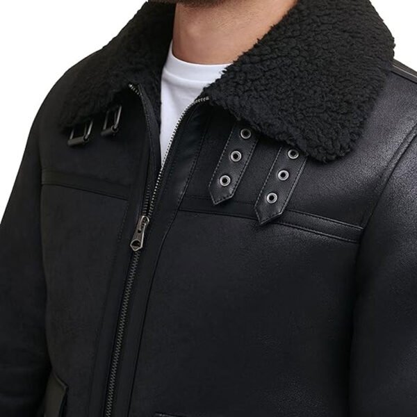 Mens Black Real Shearling Leather Jacket - Image 6