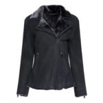 Womens Black Shearling Straight Moto Jacket
