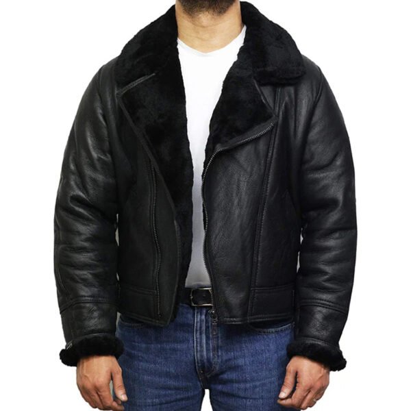 Men's Aviator Pilot B3 Shearling Leather Bomber Jacket - Image 2