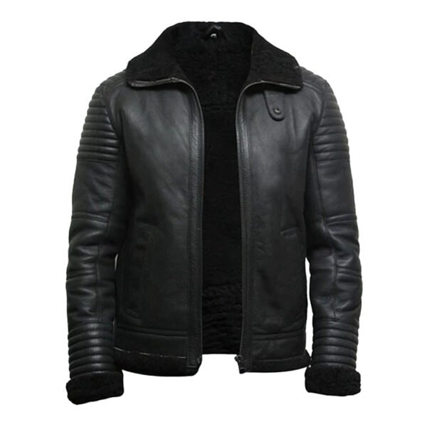 Mens Black Flying Shearling Leather Jacket - Image 2