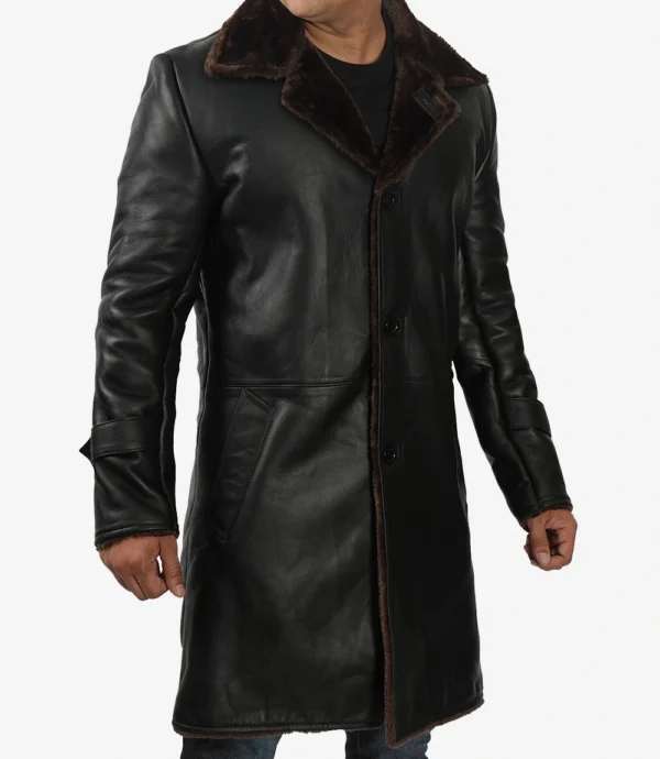 Mens Black Leather Shearling Coat