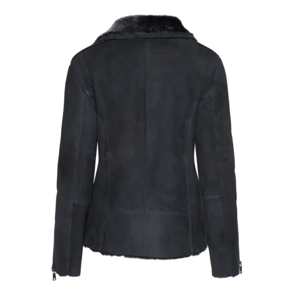 Black Straight Cut Shearling Moto Jacket