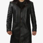 Mens Black Leather Shearling Coat - 3/4 Length