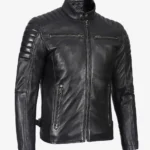 Stylish Men's Black Biker Jacket Padded Leather Shoulders