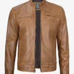 Mens Camel Brown Cafe Racer Leather Jacket