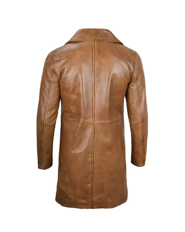 Camel brown leather coat for men