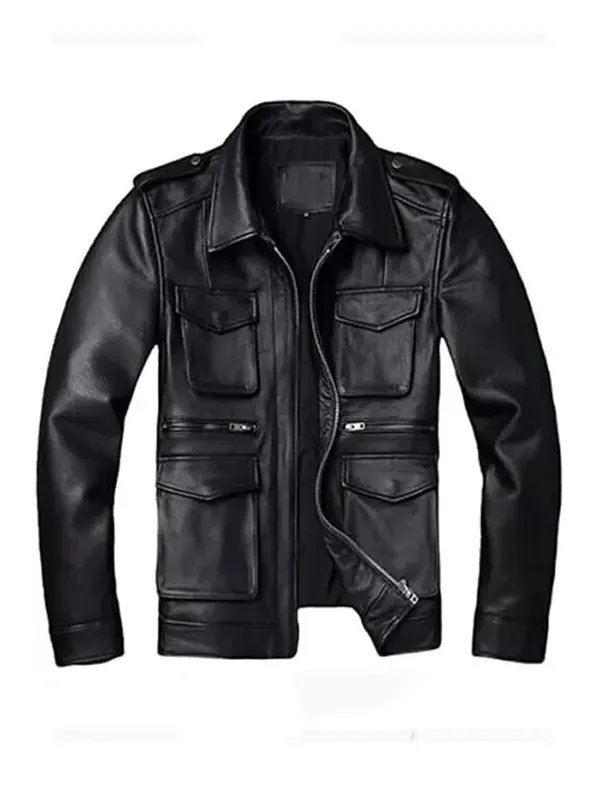 Real Black Leather Field Jacket