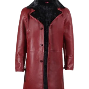 Classic maroon shearling aviator leather coat