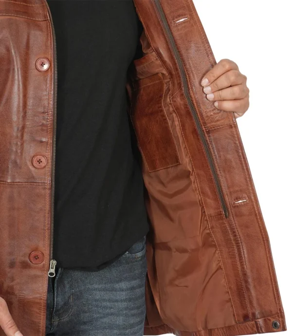 Men's Real Lambskin Brown Leather Cognac Car Coat