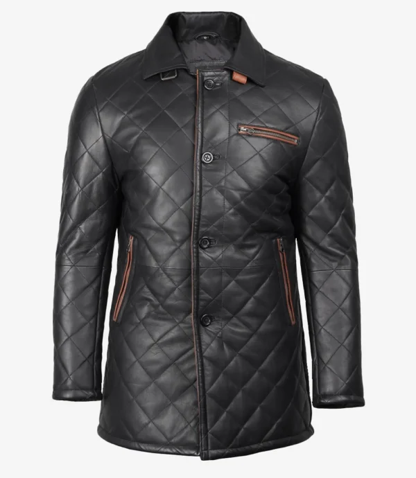 Contrasting detail leather coat