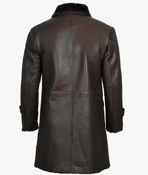 Dark brown leather shearling coat