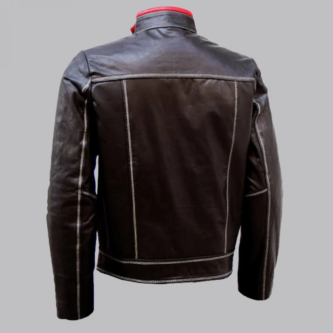 Men Double Stitched Brown Leather Jacket