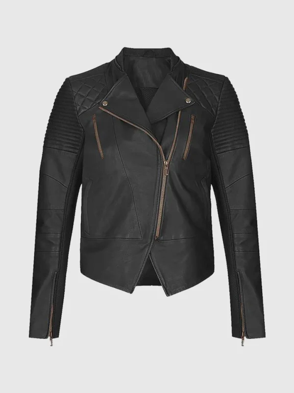 Black Flame Womens Biker Leather Jacket