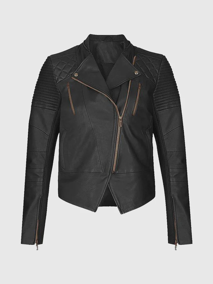 Black Flame Womens Biker Leather Jacket