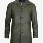 Mens Olive Green Leather Car Coat
