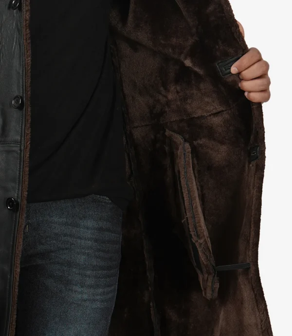 Mens Black Leather Shearling Coat