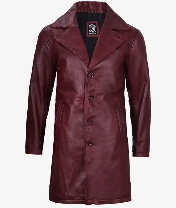 Mens Real Leather Maroon Car Coat