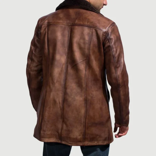 Mens Distressed Brown Leather Fur Coat