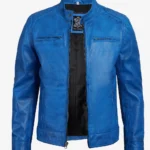 Mens Blue Lambskin Leather Cafe Racer Jacket