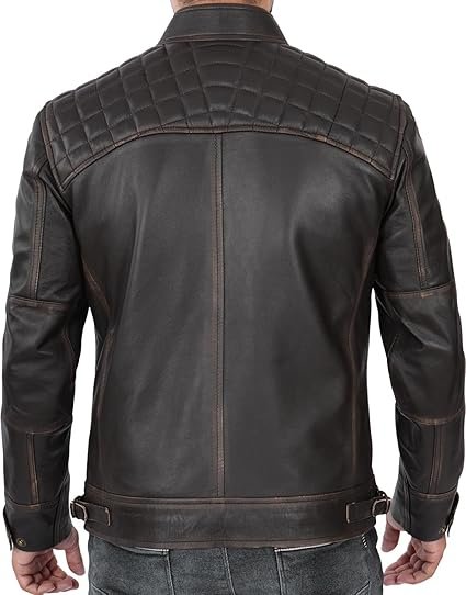 Dark Brown Leather Biker Jacket for Men