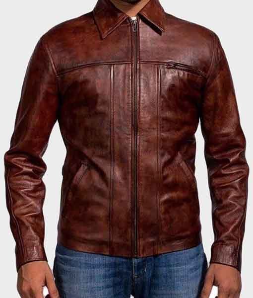 Brown Distressed Biker Leather Jacket