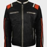 Mens Cafe Racer Striped Black Retro Biker Jacket
