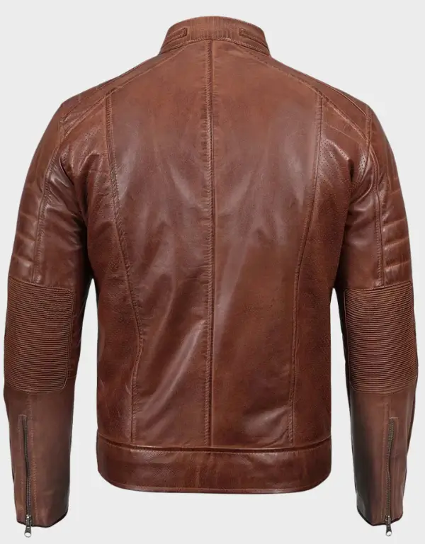 Cognac Brown Cafe Racer Leather Jacket For Men