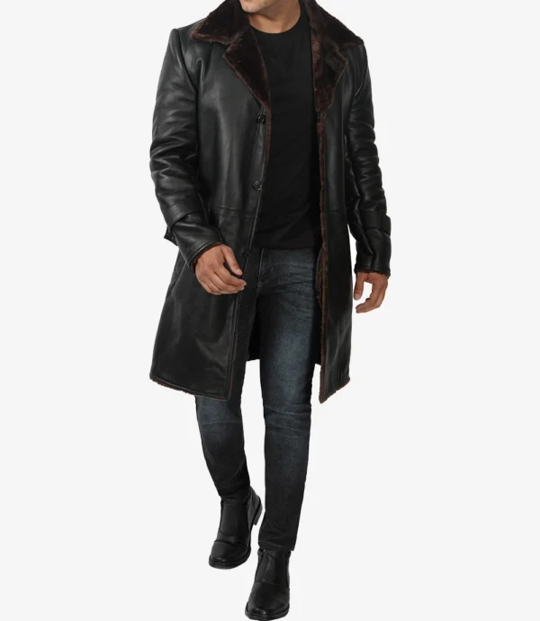 Mens Black Leather Shearling Coat