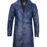 Mens Real Leather Blue Car Coat