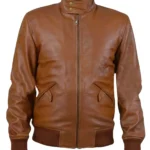 Tan Leather Bomber Jacket Men