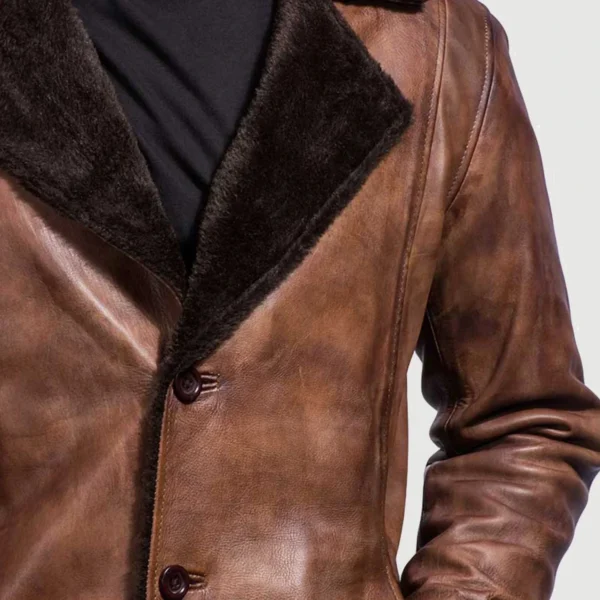 Mens Distressed Brown Leather Fur Coat
