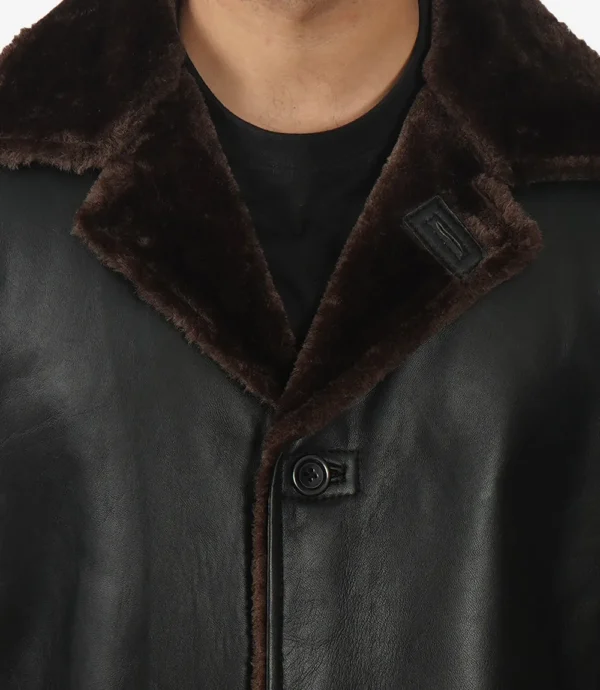Mens Black Leather Shearling Coat