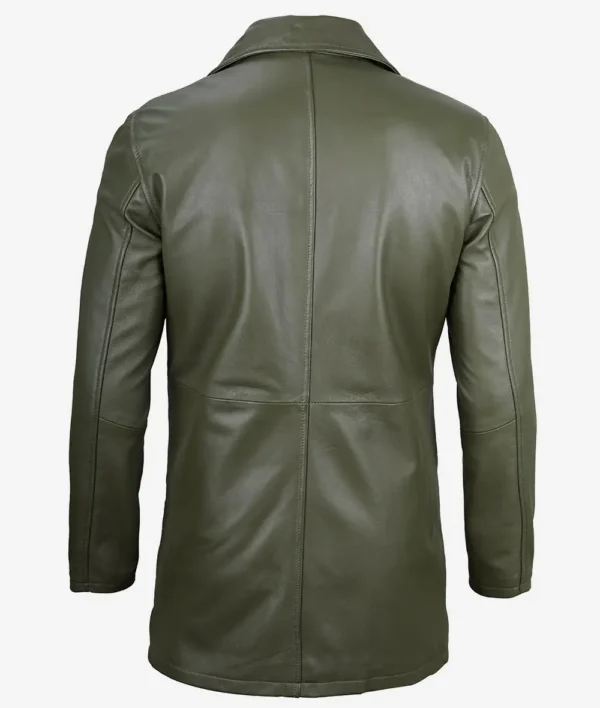 Mens Olive Green Leather Car Coat