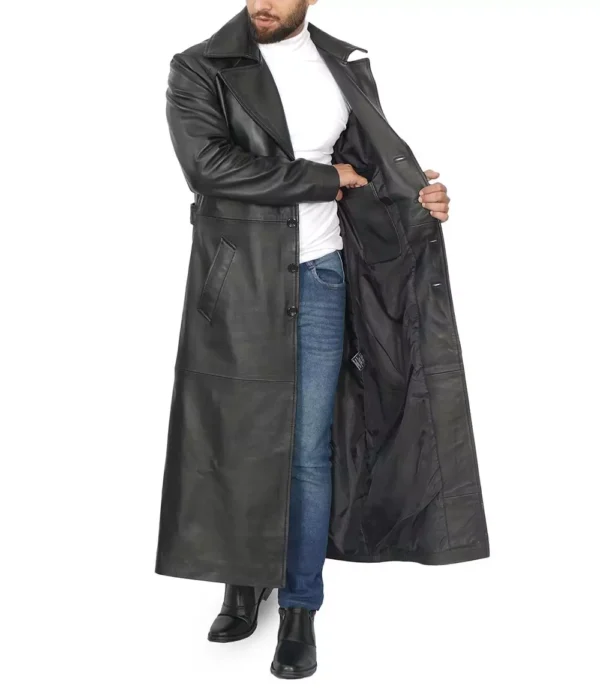 Vintage men's black leather duster coat