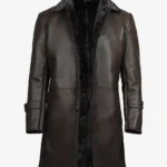 Men's Dark Brown Shearling Leather Coat - 3/4 Length