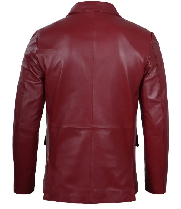 Men's Notch Lapel Maroon Leather Blazer