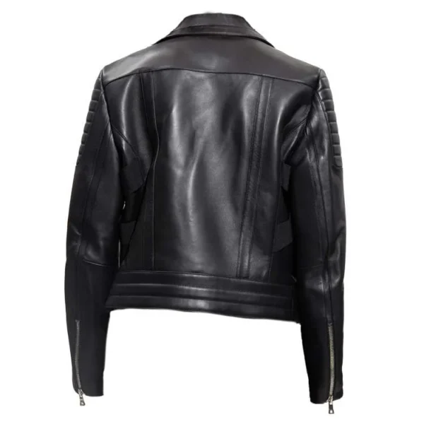 Slim fit asymmetric zip biker leather jacket