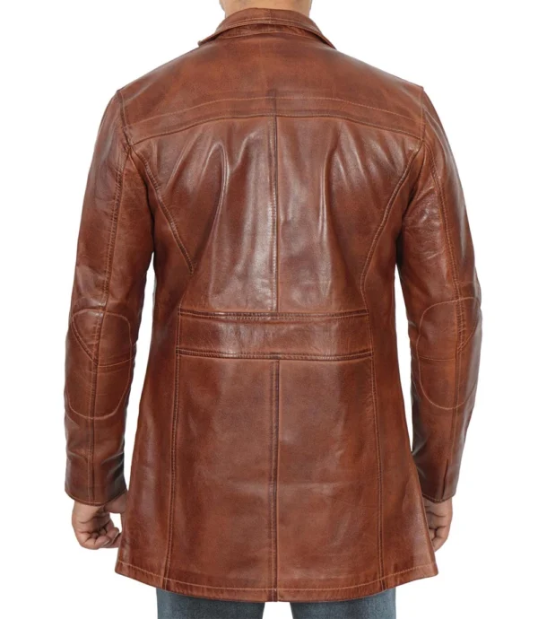 Men's Real Lambskin Brown Leather Cognac Car Coat