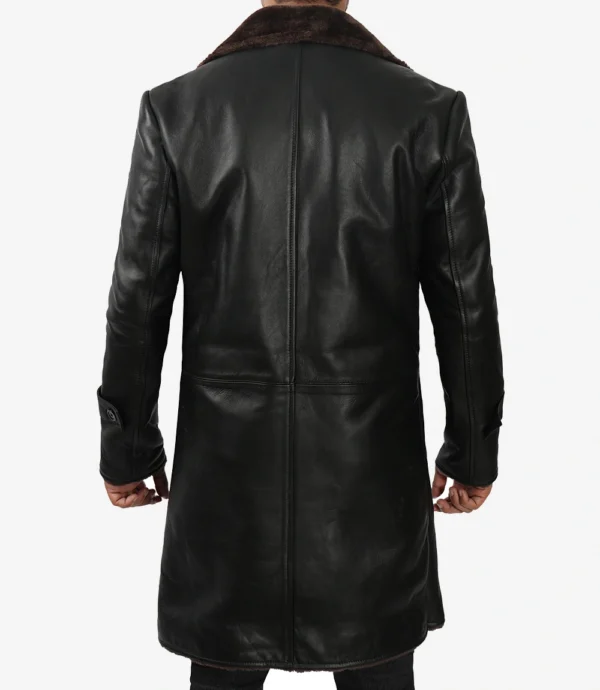 Mens Black Leather Shearling Coat