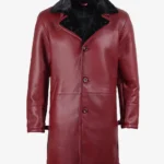 Mens Maroon Shearling Leather Fur Coat