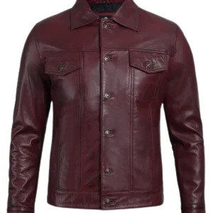 Classic men's maroon trucker jacket