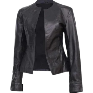 Soft lambskin open-front leather jacket