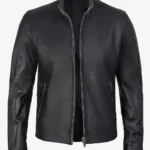 Mens Stylish Black Cafe Racer Leather Jacket