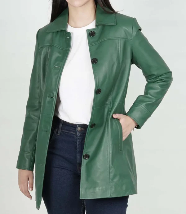 Womens Leather Green Coat