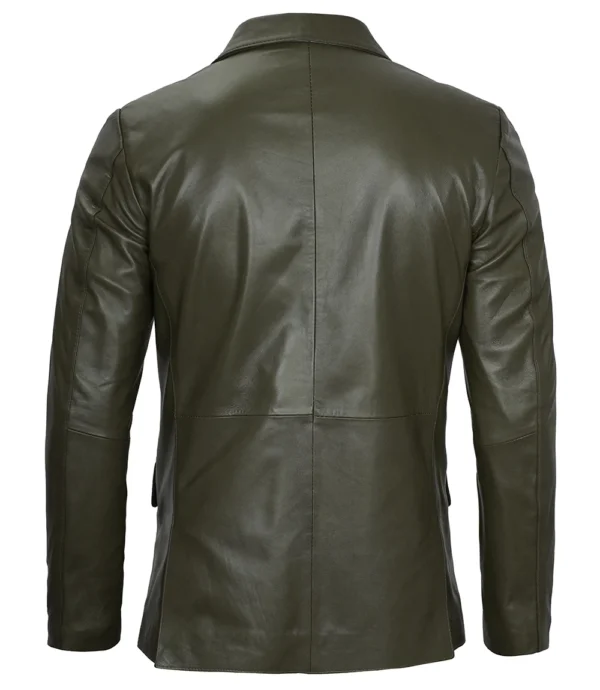 Mens Two Button Olive Green Leather Blazer